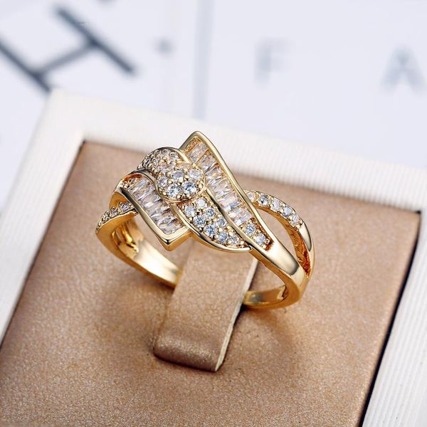 

wedding rings cute female white crystal thin ring charm gold color for women vintage round zircon stone engagement, Slivery;golden