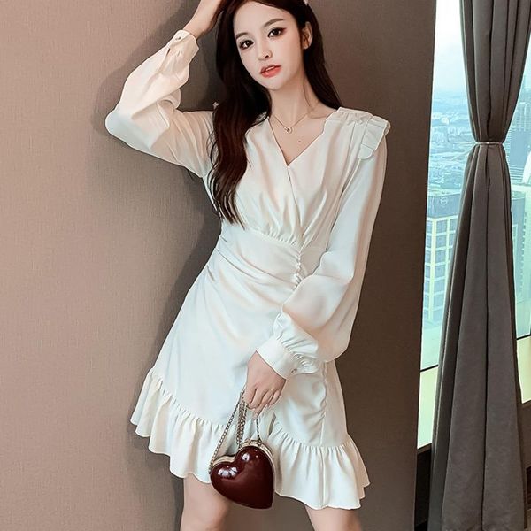 

casual dresses #8011 white black asymmetrical chiffon dress women v neck woman spliced ruffles short female high waist summer, Black;gray