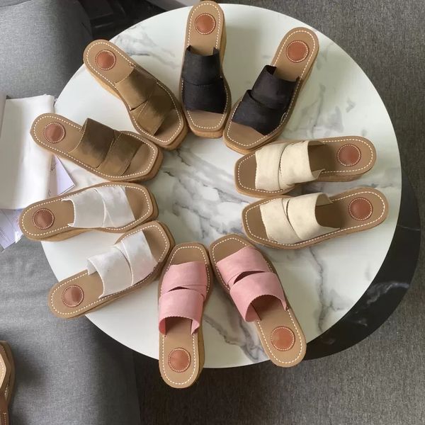 

summer ladies sandals designer slippers woody wedge muller chlos canvas espadrille flip flops platform high heels shoe size 3542, Black