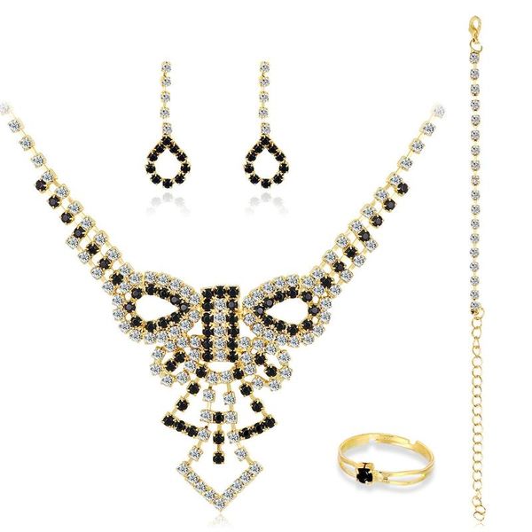 

earrings & necklace women's bridal jewelry set for wedding crystal teardrop pendant bridsmaid dress brides prom costume, Silver