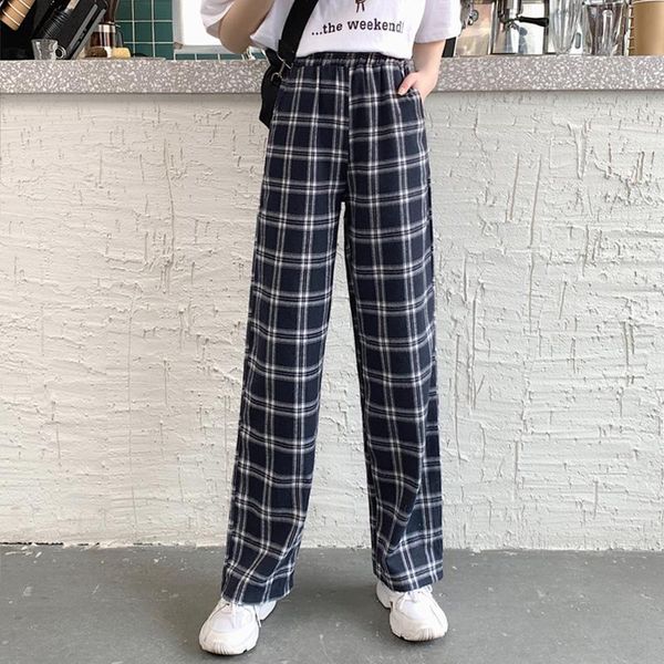 

women's pants & capris 2021 fashion vintage paid plus size harajuku woman man trousers elastics high waist korean causal straight, Black;white