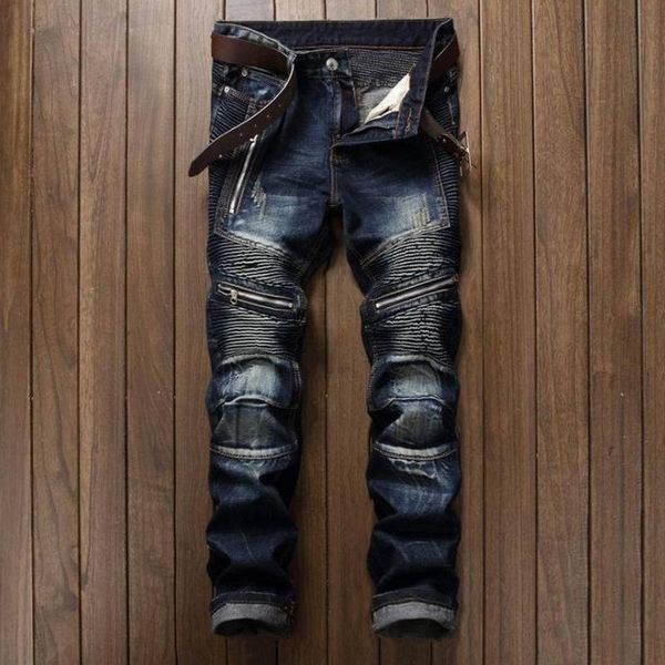 

men's jeans shzq drop casual men slim fit hip hop denim men`s motorcycle pants, Blue