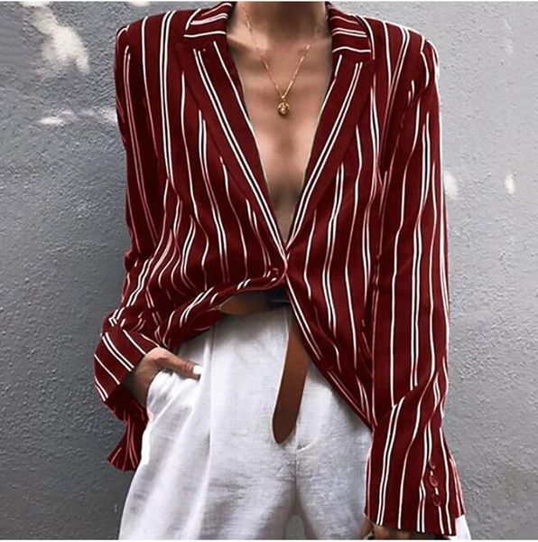 

women's blouses & shirts fashion women blouse elegant long sleeve striped ol shirt v neck office lady loose casual streetwear plus size, White