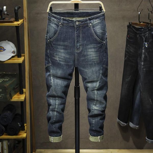 

men's jeans mens harem pants fashion pockets desinger loose baggy moto men stretch retro streetwear relaxed tapered 42,069, Blue