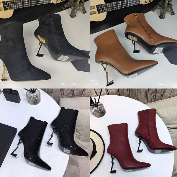 

2020 autumn and winter new fashion ladies high heels exquisite and comfortable woman alphabet high heel boots leather material size 35-41, Black