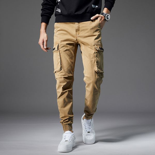 

2021 new autumn newly korean fashion men jeans slim fit casual cargo pants big pocket streetwear hip hop joggers trousers 0l4j, Blue
