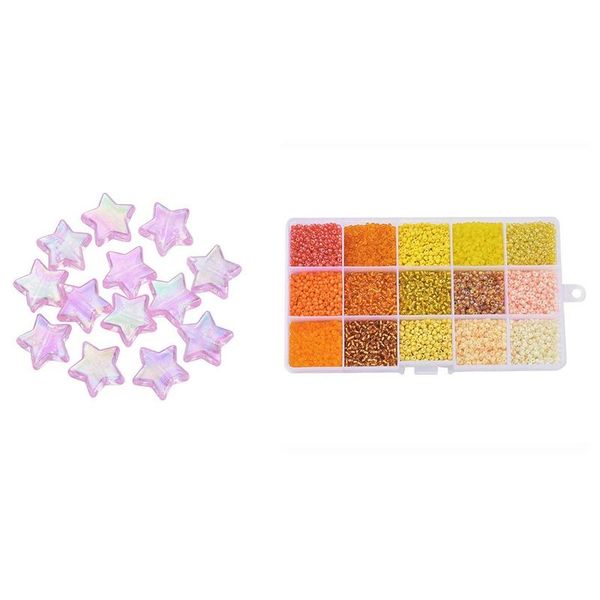 

other 1 set orange series glass seed beads diy stained rice bead & 10mm protection glue five-pointed star