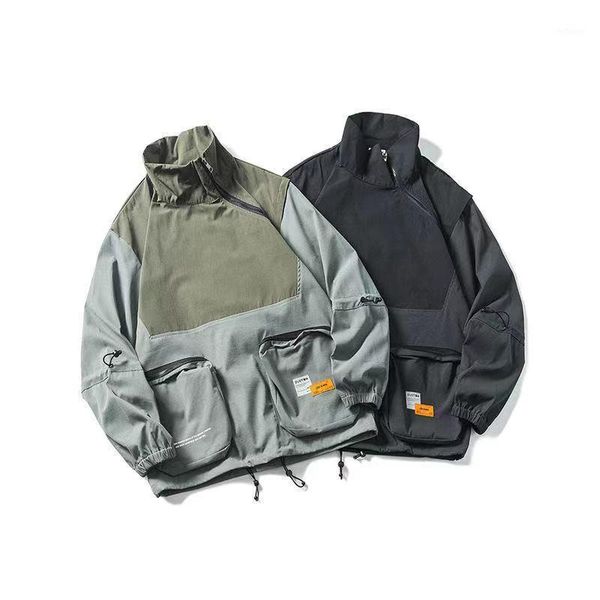 

men's jackets 2021 spring and autumn color multi-pocket overalls functional men women loose bf wind tilt zipper pullover, Black;brown