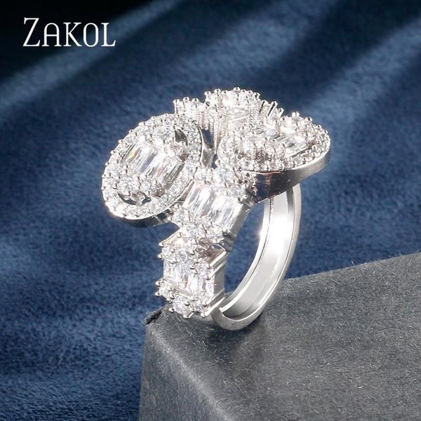 

cluster rings zakol trendy open adjustbale cubic zirconia shape for women engagement ring anniversary jewelry fsrp2142, Golden;silver
