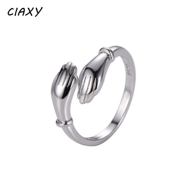 

cluster rings ciaxy 925 sterling silver european and american jewelry love hug ring retro fashion tide flow open, Golden;silver