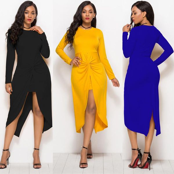 

casual dresses spring summer dress women long sleeve banquet swallowtail fashion plus size slim solid split party vestidos, Black;gray