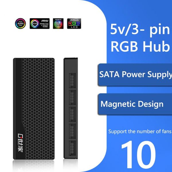 

hubs teucer 1 to 10 sata pc case rgb cooling cooler fan hub splitter 5v/12v computer chassis 3 pin/4 pin motherboard adapter