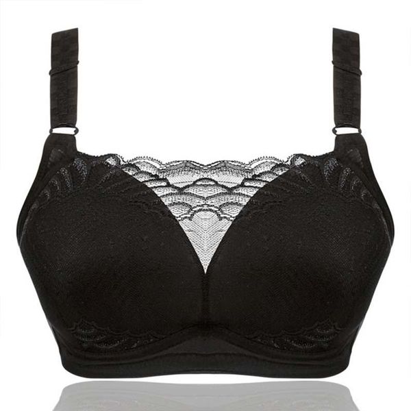 

big breasts, small full cups no steel ring lace bra adjustable large size underwear thin style plus size 40-48 d e cup, Red;black