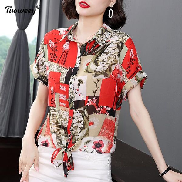 

women's blouses & shirts 4xl short sleeve summer style floral print chiffon shirt female large size loose stitching ruffle casual thin, White