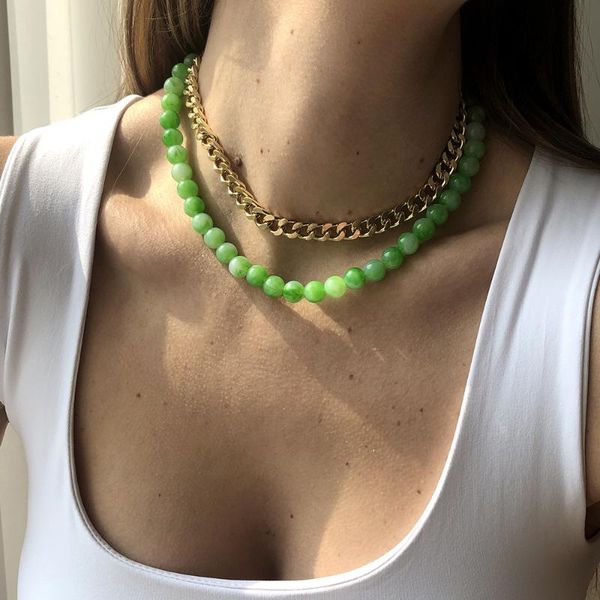 

chokers 2021 kpop bead chain necklace for women collar green necklaces aesthetic jewellery women's neck choker, Golden;silver