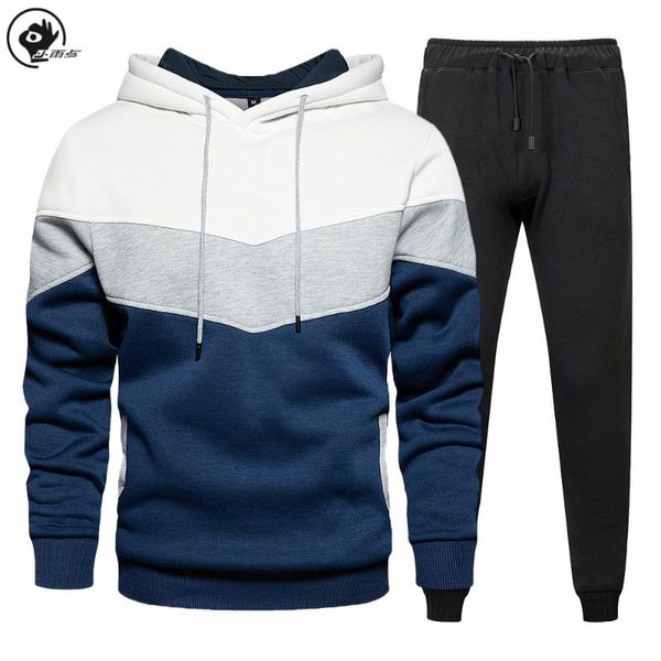 

men's tracksuits little rain track suits men set two pieces hoodies+pants sport for man patchwork sweatshirt clothing sets sportswear, Gray