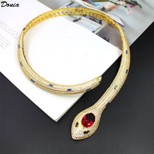 

donia jewelry luxury necklace european and american fashion ferocious snake ruby copper micro-inlaid zircon designer gift, Slivery;golden