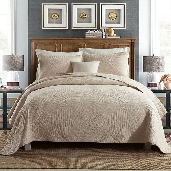 

comforters & sets solid color quilts cotton bedspread on the bed 3pcs embroidered bedcover pillowcase king size coverlet set summer blanket