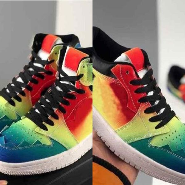 

vin 1s high og womens mens basketball shoes jumpman 1 tie dye jbalvin multi-color rainbow trainers sports sneakers2701