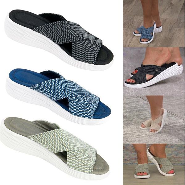 

slippers stretch cross ortic slide sandals casual beach slip on comfort and support for women tc21, Black