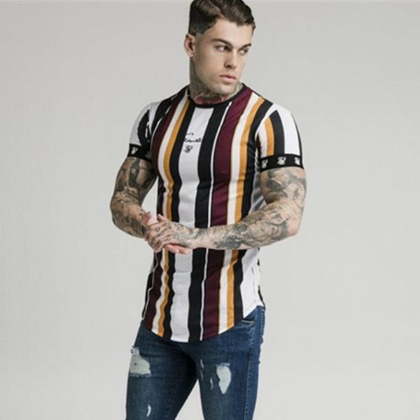 

men's t-shirts muscle brothers fitness sports t-shirt fashion stripe round neck tights casual quick drying short sleeve, White;black