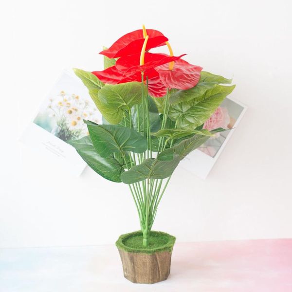 

53cm 18heads artificial anthurium flower home garden office party decoration fake plants leaves