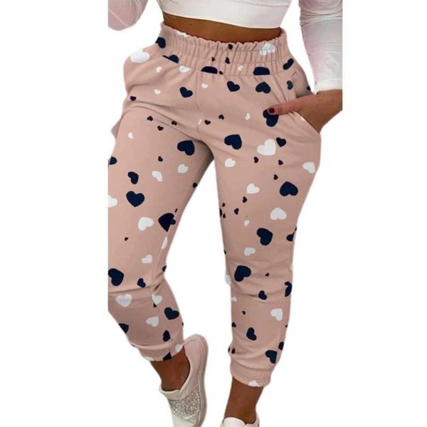 

women's pants & capris plus size 2021 loose heart print high waist women soft tie dye elastic pencil trousers streetwear, Black;white