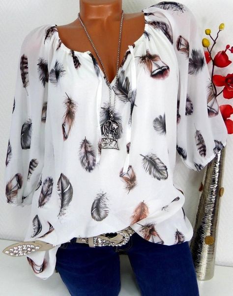 

women's blouses & shirts women patterned chiffon blouse, long sleeve plus size, White