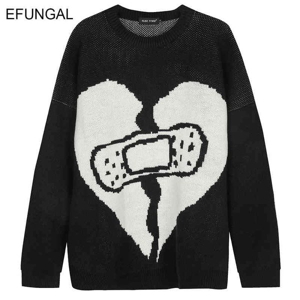 

heartbroken print knitted men hip hop sweater harajuku streetwear sweaters pullover knit outwear knitwear sweatshirt, Black