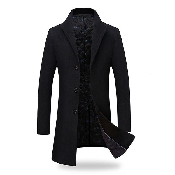 

men's winter fashion business long casual weight wool coat blend outerwear male pbvd, Black