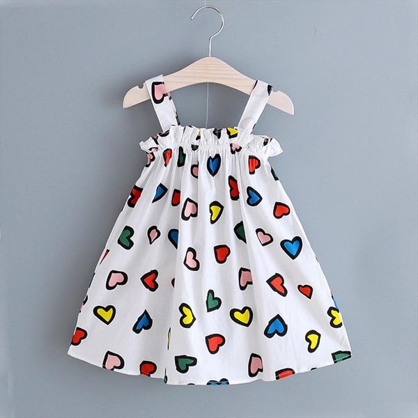 

40 love print baby kids girl dress girls summer sleeveless cartoon striped vest vintage casual princess vestidos, Red;yellow