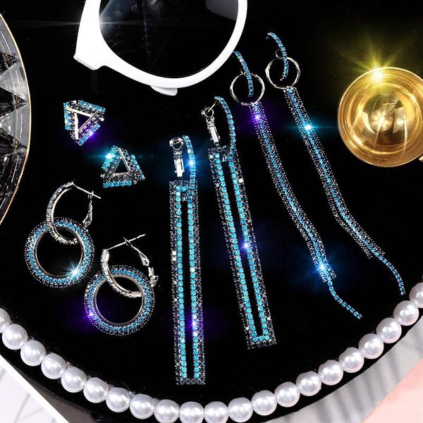 

dangle & chandelier 4 color s925 silver needle korean geometric crystal from austrian ear european trend diamond long tassel earrings