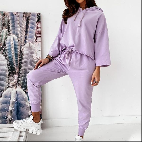 

autumn set two pieces tracksuit sets women solid long sleeve hoodies tracksuits suit female 2021 autumn drawstring lady clothes, Gray