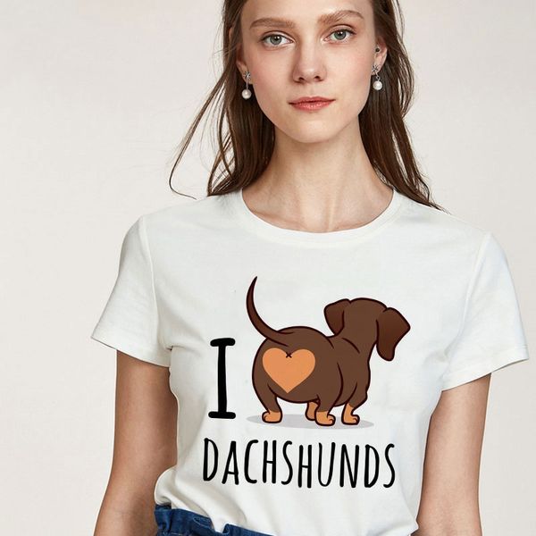 

i love dachshund alphabet t-shirt moda mujer female t-shirt harajuku graphic t-shirt kawaii ropa mujer fashionable tshirt female c0220, White