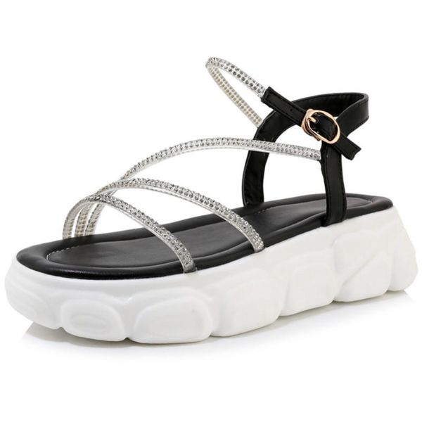 

fanyuan sandals size 29-43 thick bottom sandals buckle summer women shoes strap flat bottom casual shoes female footwear, Black