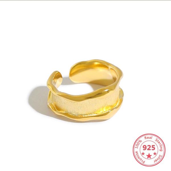 

cluster rings bitebi 925 sterling silver ring design wave pattern brushed surface opening adjustable white gold women jewelry, Golden;silver