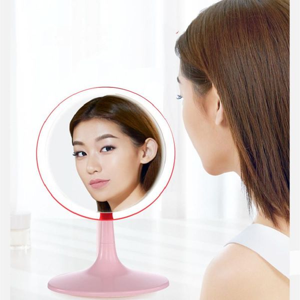 

compact mirrors led makeup mirror with light ladies lamp storage deskrotating round shape cosmetic christmas gift