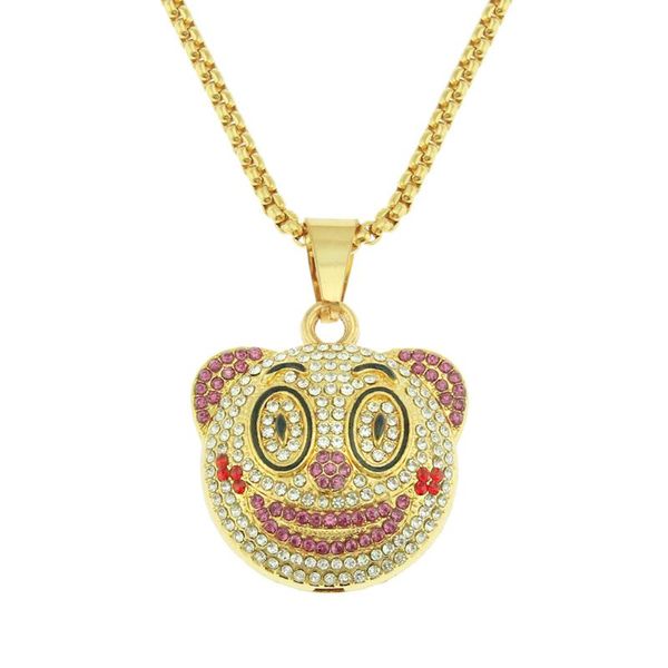 

pendant necklaces three-dimensional clown with rhinestones necklace bling chain hip hop jewelry for men christmas party accessory, Silver