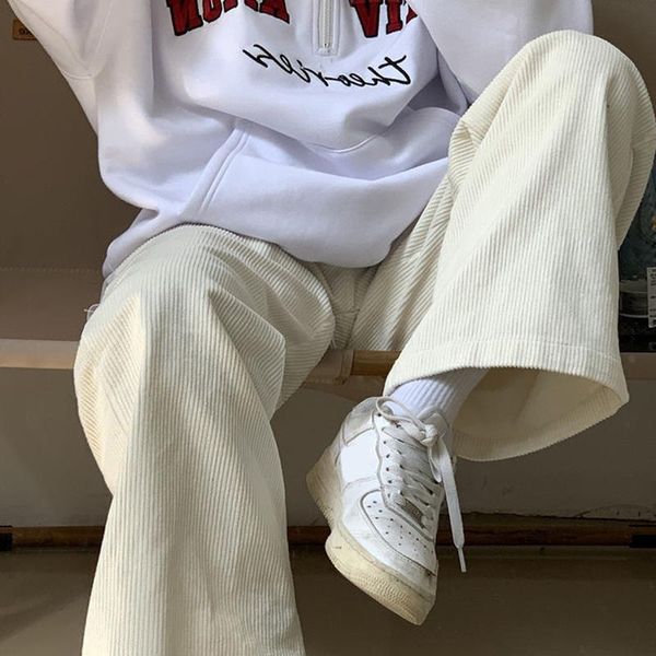 

women's pants & capris rimocy korean corduroy wide leg women 2021 beige oversized high waist trousers female streetwear plus size casua, Black;white