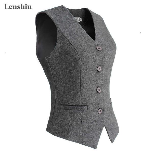 

lenshin women elegant ol waistcoat vest gilet v-neck business career ladies office formal work wear outerwear 201202, Black;white