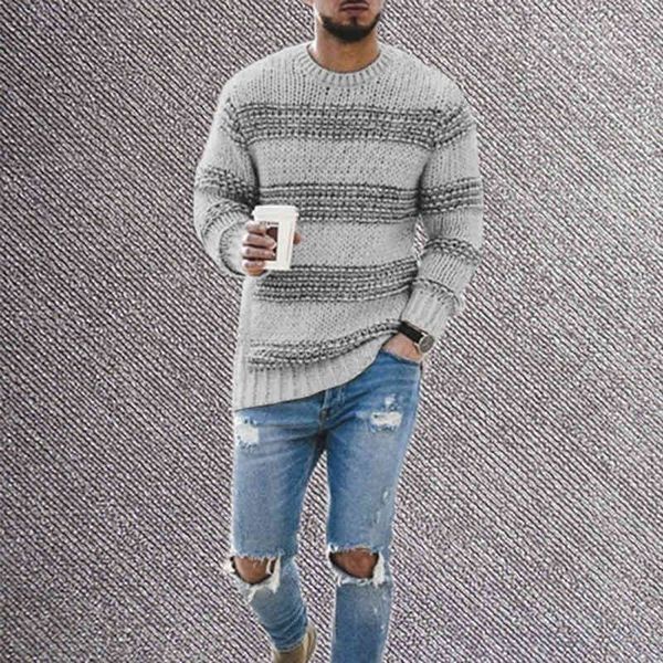 

casual patchwork striped sweater knitted autumn winter men sweaters fashion loose long sve o-neck mens jumper streetwear, White;black