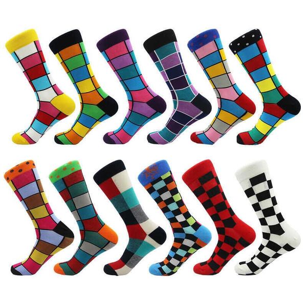 

men's socks mens checks gifts novelty plaids cotton motion colorful british style middle, Black