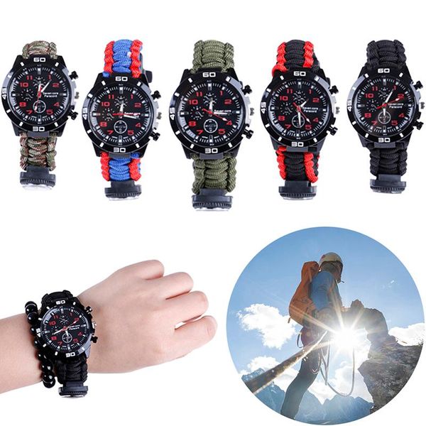 

outdoor paracord survival emergency watch bracelet with compass whistle