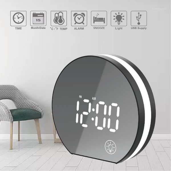 

desk & table clocks electronic usb led mirror alarm clock digital bedroom bedside with light &snooze temperature modern office watc1