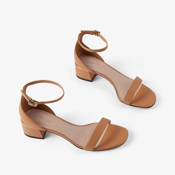 

sandals little women's shoes spring and summer 2021 product simple one line sandal with middle heel, Black
