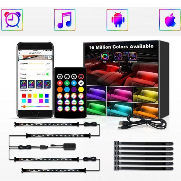 

strips 4 in 1 led car interior decoration light strip bluetooth app control rgb atmosphere ambient lamp usb charge waterproof