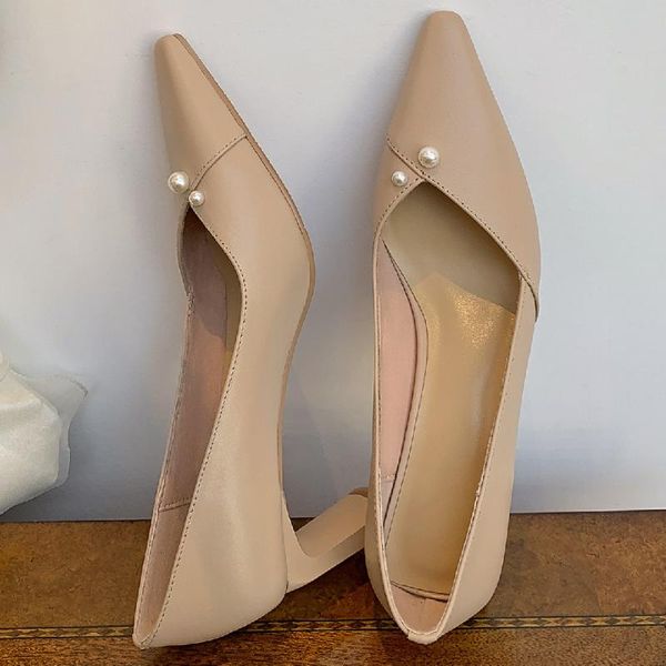 

dress shoes plus size 34-43 women's genuine leather thick high heel slip-on pumps beading decoraion elegant ladies evening women, Black