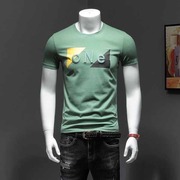 

t shirt 2021 summer men's embroidery round neck trend cotton short sleeve slim youth fashion brand men, White;black