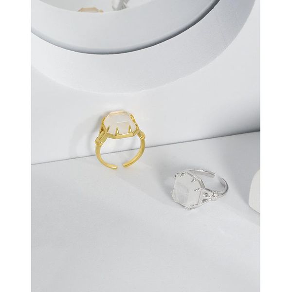 

cluster rings simple square natural white crystal for women jewelry 2021, elegant 925 sterling silver ring engagement friends gifts, Golden;silver
