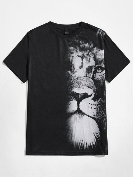 

men lion print tee 35db#, White;black